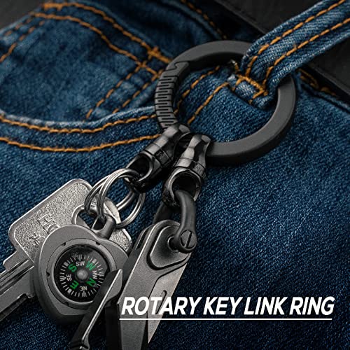 Fegve Titanium Swivel Small Key Ring, Key Chain Rings Black Keychain Accessories For Men And Woman(Black Swivel Connector+D Ring) #TOP6