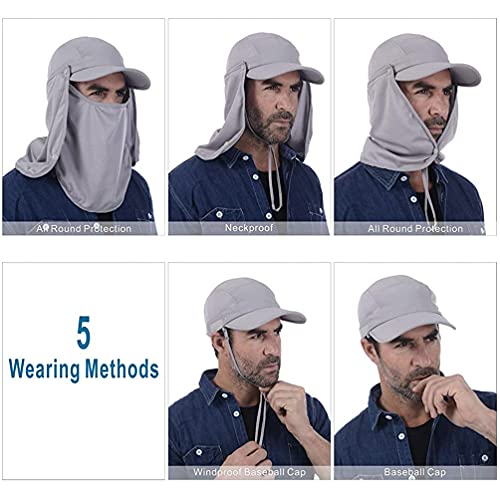Fishing Hat Summer UPF 50 UV Protection Outdoor Hiking Jungle Mountain Sun Mens Quick Dry Baseball Cap Face Neck Cover Flap Waterproof Breathable caps Flap Hats for Men Women New Unisex New Light Gray - Image 5