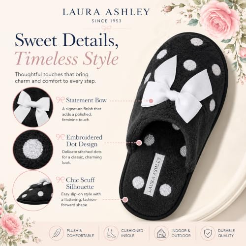 Image of Laura Ashley Ladies Embroidered Soft Terry Plush Scuff Slipper
