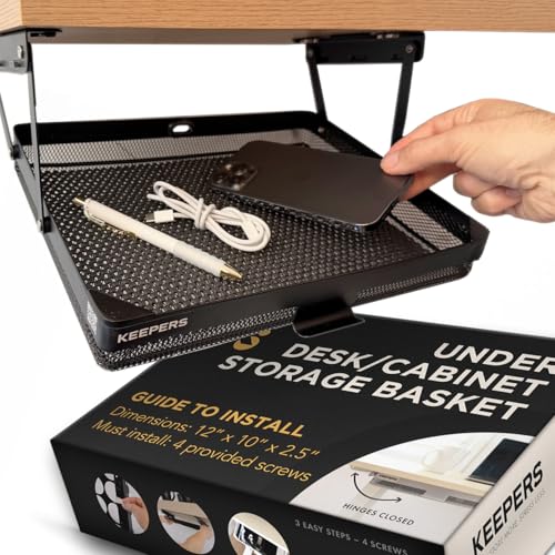 Everything Keeper - Organizer for Home, Kitchen, Bathroom, RV, Small Spaces - Storage Organizers - Compact Metal Basket - Under Cabinet Holder - Easy Install - Holds Strong - 13 x 10 x 2.5 in - Black