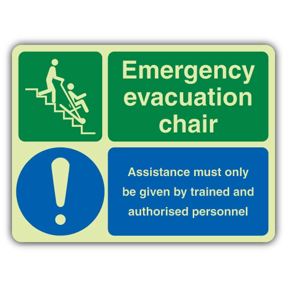 V Safety - Señal de seguridad fotoluminiscente para silla de evacuación de emergencia - Asistencia - 400 x 300 mm - Plástico rígido de 1,2 mm - Triple brillo