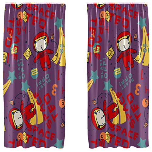 Cortinas espacio divertido de 2 paneles (55x84") para decorar el dormitorio infantil 2