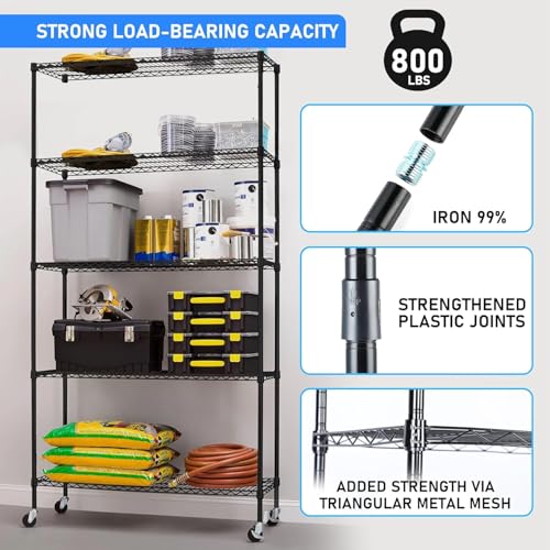 Image of Simple Deluxe 5-Tier Storage Shelves, 21 inch W x 12 inch D x 54 inch H Adjustable Heavy Duty Wire Metal Shelving Unit, Black