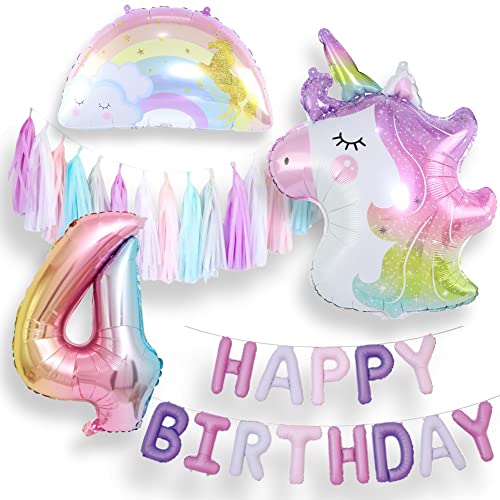 CHASE Partylife 誕生日 ユニコーン 風船 パーティー バルーン ガーランド パーティーバルーン 飾り付け 数字風船 記念日 HAPPY BIRTHDAY アルミフィルムバルーン バースデーパーティー デコレーション (数字4)