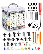 1240Pcs Car Retainer Clips & Body Clips Kit-32 Popular Sizes Nylon Bumper, Fender Rivets, Door Panel Clips, Plastic Rivets with 10 Cable Ties & Remover Tool for Toyota GM Ford Honda Chrysler