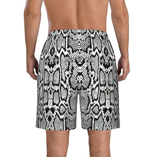 Black White Snake Skin Print Men's Swim Trunks Quick Dry Beach Shorts with Pockets Lining Swimwear Bathing Shorts3