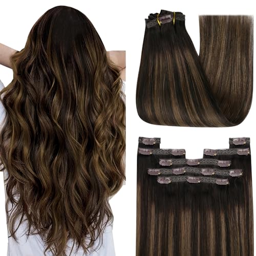 YoungSee Clip in Hair Extensions Balayage Dark Brown Mix Medium