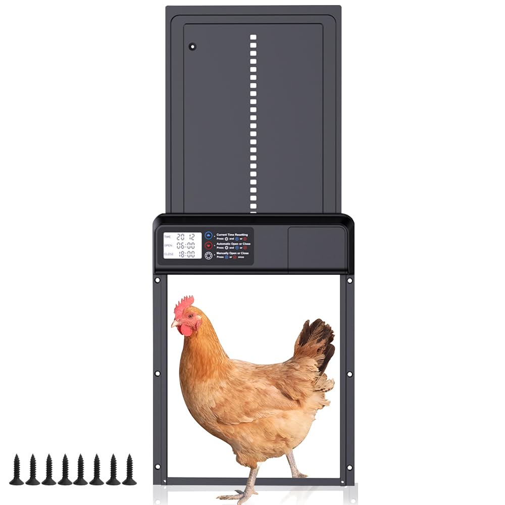 Porta Automatica Pollaio Batteria, Porta Pollaio Automatica In Lega Di Alluminio, Porta Automatica per Pollaio con Ampio Display Impermeabile, Timer, Funzione Anti-Trappola, Avviso Batteria