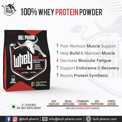 Image of 100% Whey Protein Powder | For Lean Muscle, Quick Recovery | Fast Absorption | Natural Bcaa And Eaa | Non-gmo | Soy & Gluten Free | Rbgh Free | Fssai Approved (2 Lbs, Mocha Cappuccino)