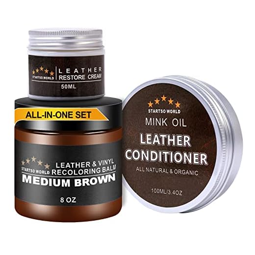 Leather Recoloring Balm - Mink Oil - Leather Filler, Medium Brown Leather Repair Kit for Restoration Furniture, Couches, Sofa, Leather Restore Kit for Leather Worn Out, Color Fading, Scratches