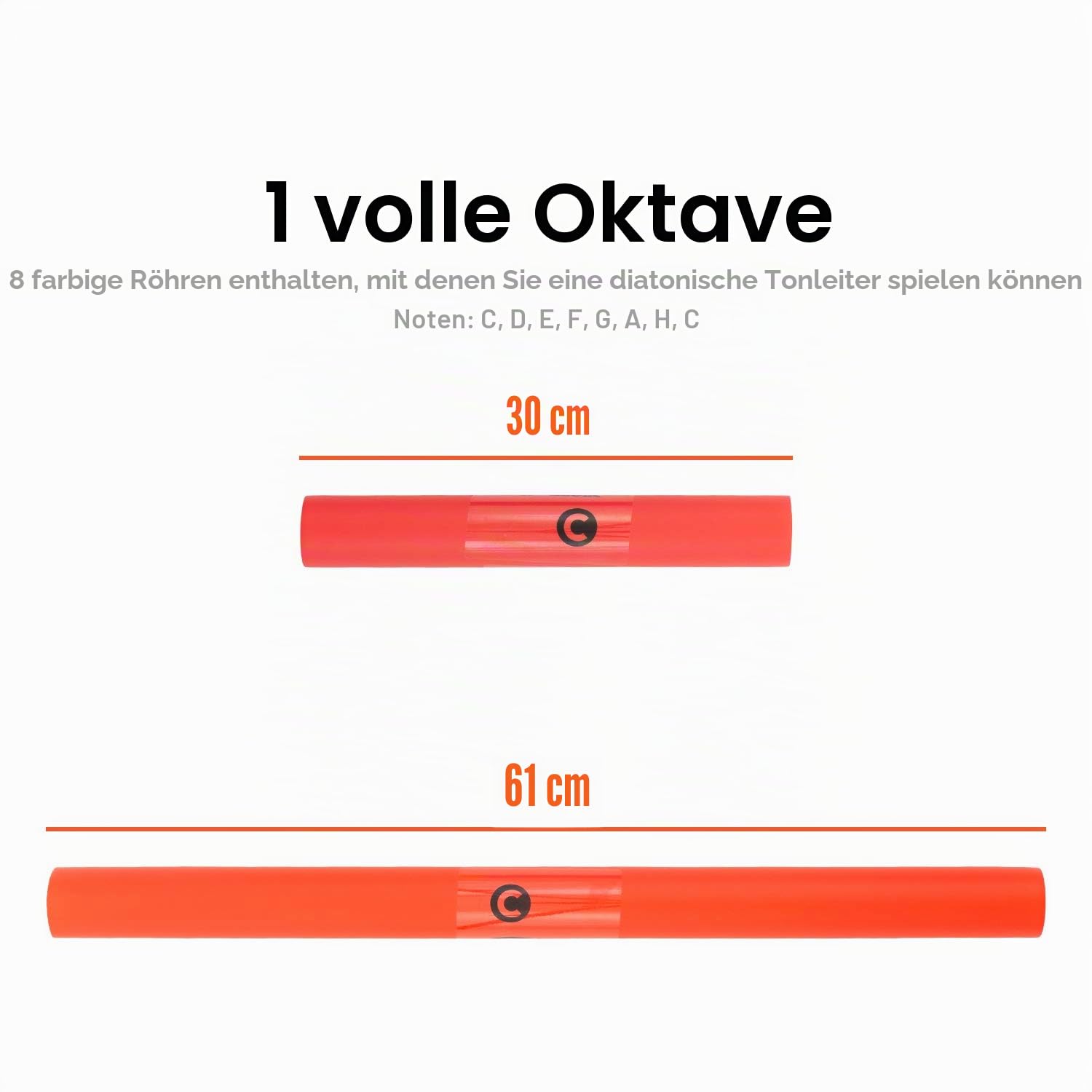 TIGER Percussion Röhren-Set C-Dur, diatonische Skala, 8 Noten | MT-D-8 diatonisches Boomwhacker Set in C‑Dur mit 8 Tönen, ideal für Schule, Gruppen & musikalisches Lernen