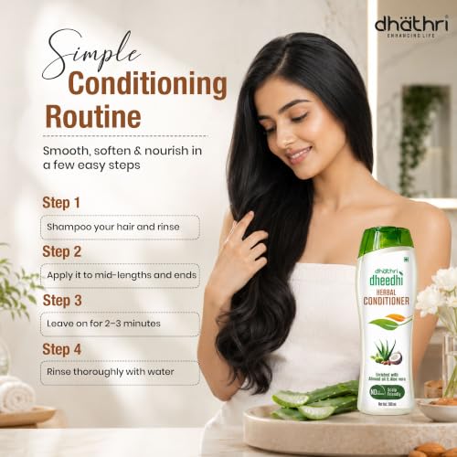 Image of Dhathri Dheedhi Herbal Conditioner with Coconut Oil, Amla & Tulsi | Ayurvedic Herbal Leave-In-Conditioner for Smooth, Frizz-Free Strong Hair | Sulfate & Paraben Free | All Hair Types, 200ml