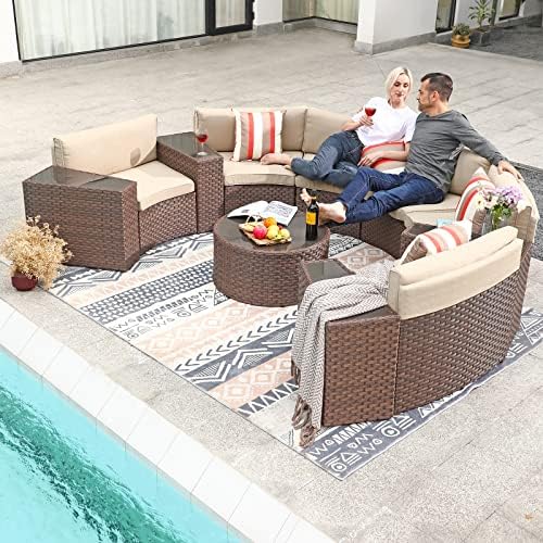 SUNSITT 11-Piece Outdoor Curved Sectional Patio Conversation Furniture Set