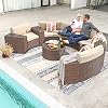 SUNSITT Outdoor Sectional Set 11 Piece Half Moon Patio Furniture Brown Wicker Sofa Beige Cushions with 4 Side Table and 4 Pillows
