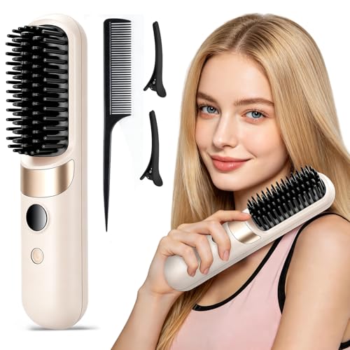 Brosse Lissante Sans Fil Portative - Peigne Chauffant en Céramique MCH à Chauffe Rapide,...