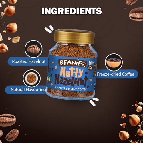 Image of Beanies Nutty Hazelnut Flavoured Instant Coffee | 50g | Freeze Dried Coffee with Rich Hazelnut (Pack of 2)
