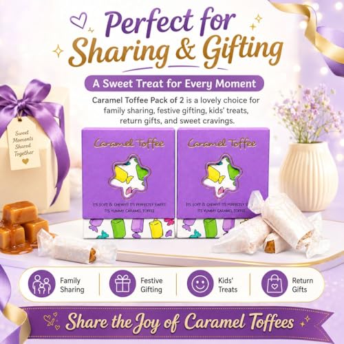 Image of Chocovic Caramel Toffee - Pack of 2 (12 Pcs Each), Soft & Chewy Caramel Candy, Rich Buttery Flavor, Vegetarian Sweet Treat, No Artificial Flavours
