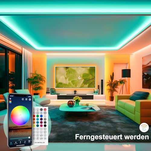 VKH LED Strip 20m, LED Streifen Bluetooth RGB LED Band 20m Selbstklebend mit Fernbedienung und APP, LED Lichterkette für Zimmer Gaming Party (2 * 10m)