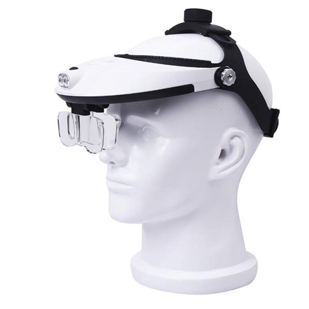 Lupa de diadema con 2 luces LED, lupa de lectura manos libres montada en la cabeza, joyero, lupa de reloj Vision