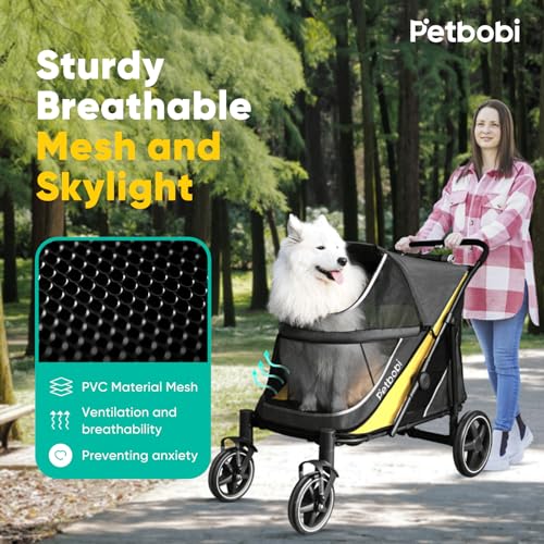 Petbobi Dog Stroller for Medium Dogs - Easy Fold Dual Entry Pet Stroller with One-Foot Brake, All Terrain Wagon Cart with Large Air Mesh, Ideal for Large Senior Pets up to 80 lbs, Black - Thumbnail 4