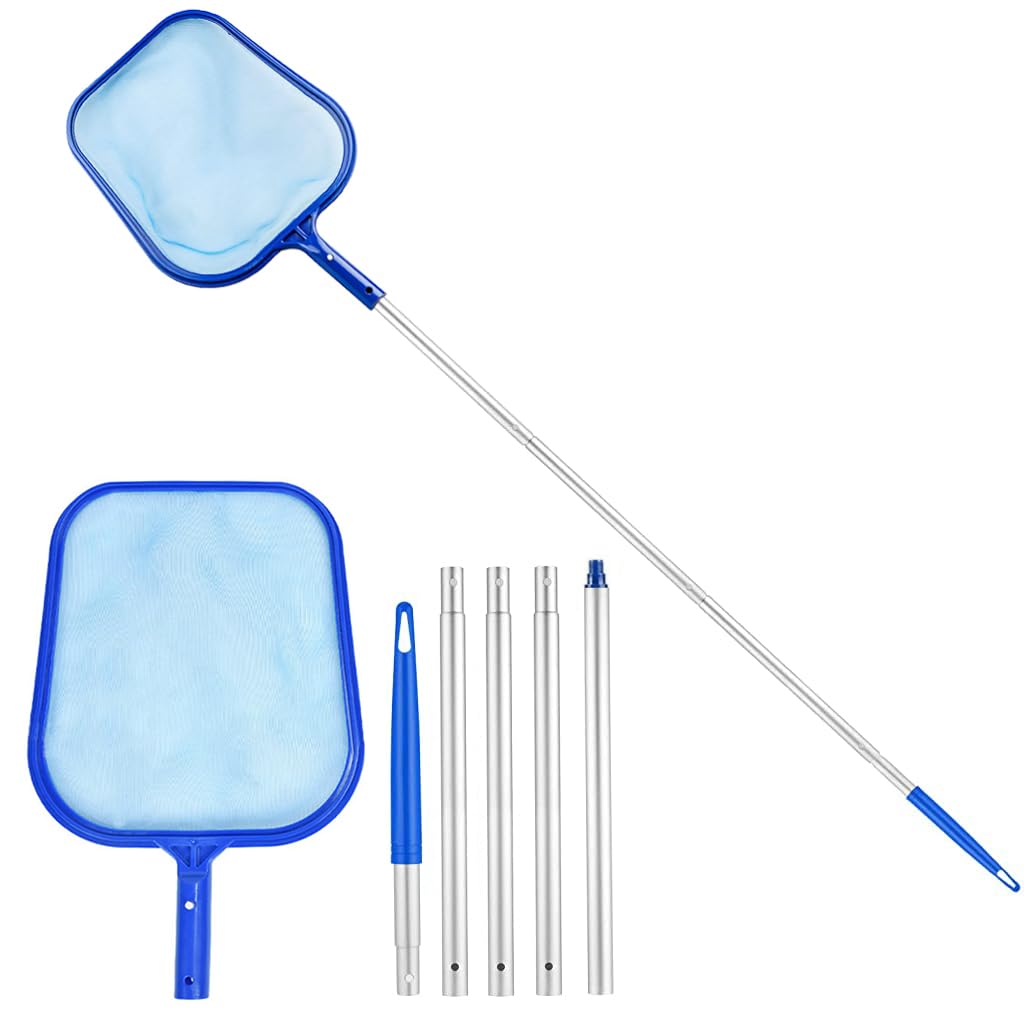 Swimming Pool Cleaning Net Long Handle Cleaning Net 1.6m Assembly Cleaning Net for Home Swimming Pool Large Junk Catching Net for Leaf, Debris, Dense Cleaning Net for Pond, Swimming Pool