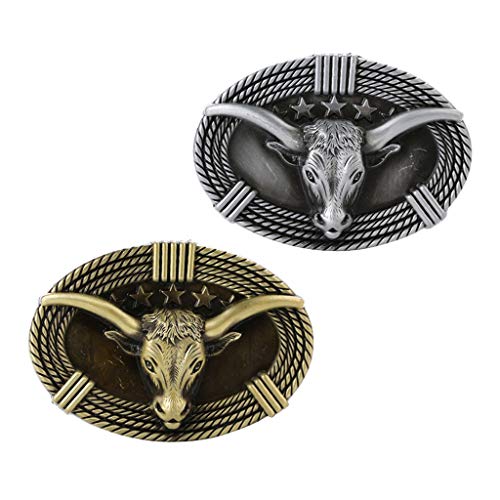 oshhni 2 PCS Cow Boi Head Retro Belt Fivela Western Cowboy Jeans Fivela Bronze +