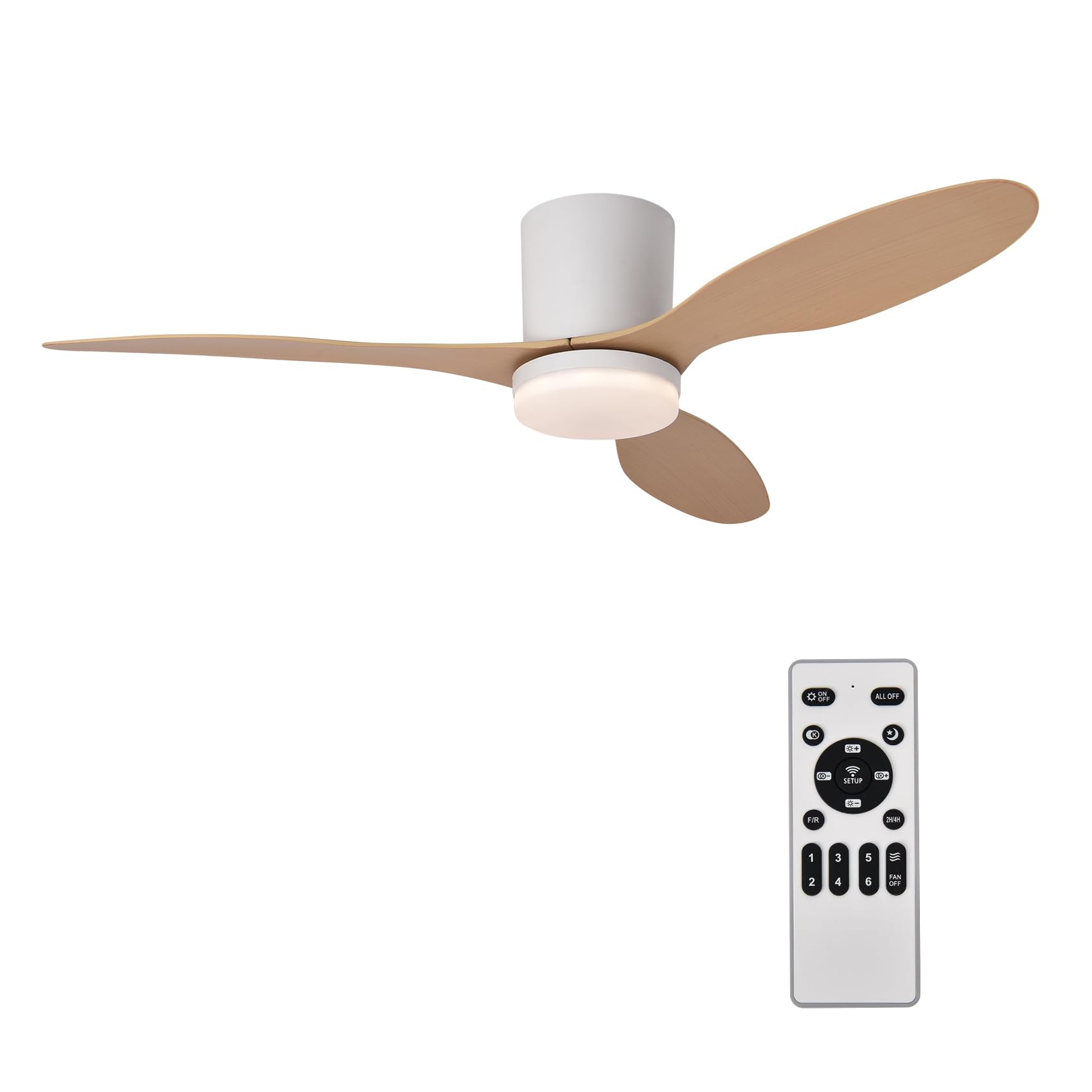 Ventilador de Techo con Luz y Mando a Distancia 106cm (42"), Motor DC Silencioso, 3 Aspas de ABS con Efecto Madera, Luz LED Regulable, Bajo Consumo para Dormitorio y Salón(Madera Clara)