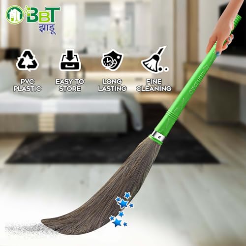 Image of BBT Phool Jhadu | Natural Grass Broom Stick for Home Cleaning | Eco-Friendly Long Handle Jhadu | Anti Dust, Lightweight & Durable Pack of- (1, XXL)