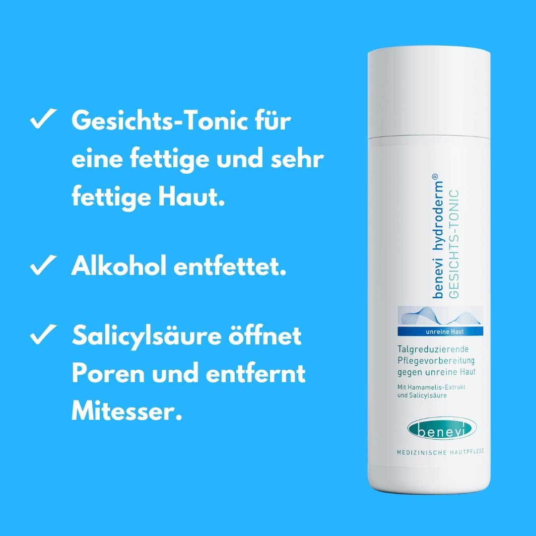 benevi Gesichtstonic 5 x 200 ml klärendes und reinigendes Tonic für fettige Haut. Beseitigt den störenden Fettglanz, löst Hornzellen und Mitesser, beruhigt und erfrischt die Haut.