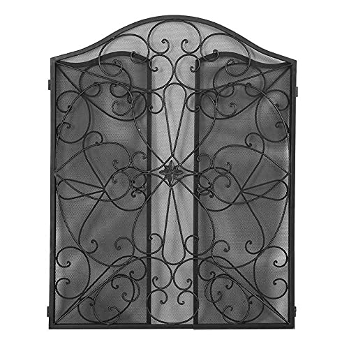 KUIKUI Kaminschutz Aus Schmiedeeisen – Retro-Design Mit Blumenmuster, Feuerschutz Für Zuhause