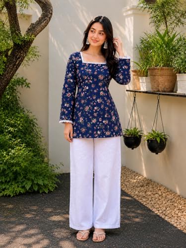 Image of Avayayat Women's Printed Short Kurti for Girls | Regular Wear Flared Tunic Top | Stylish & Comfortable Rayon Kurti