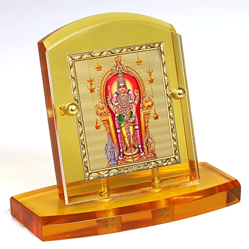 Image of Eknoor 24 Carat Gold Plated Foil on Solid 5MM Thick Acrylic Base Murugan Ji Kartikeya Ji God Idol with Golden Frame