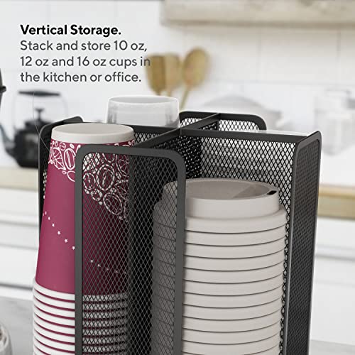 Mindspace Cup And Lid Holder | Coffee Cup Dispenser For Restaurant, Breakroom, Coffee Station, Bar, Buffet, Kitchen Cabinet, Countertop | Plastic Cup Storage Organizer, Black Metal Cup Holder #TOP3