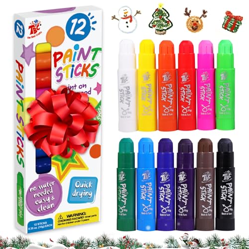 TBC The Best Crafts Paint Sticks for Kids Ages 2-8, 12 Classic Colors