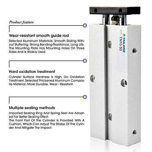 Tailonz Pneumatic 10Mm Bore 100Mm Stroke Double-Rod Double-Acting Aluminum Pneumatic Air Cylinder Tn10-100 #TOP2