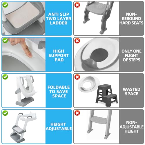 Miniatura 3 de Snarflun Adaptador Wc Niños Con Escalera,Pu Cojín Acolchado, Ajustable Y Plegable,Reductor Wc Niños,Portatil Orinal Asiento Baño Inodoro Con Escalera,Baño Antideslizante Para El Vater Para Niños