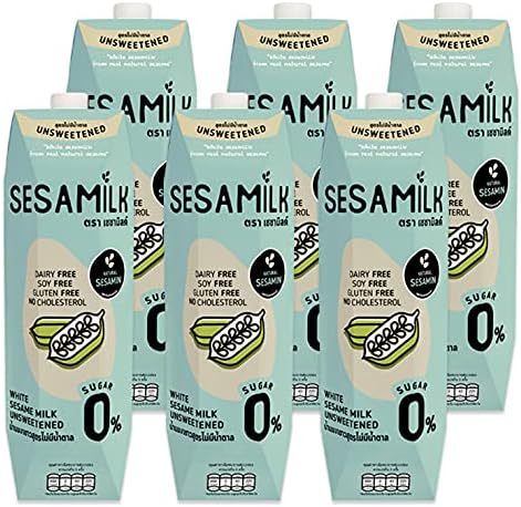 Sesamilk: Sesame Milk (Unsweetened White Sesame Milk), 33.8 Fl Oz (Pack of 6) Vegan Dairy Free│Soy and Nut Free │Gluten Free │Low Sodium │0% Sugar│Halal