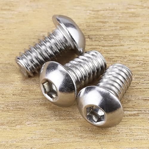 Image of 1 /4-20 x 1 /2 inch Button Head Socket Cap Bolts Screws, 304 Stainless Steel 18-8, Allen Hex Drive, Bright Finish, Fully Machine Thread, Pack of 50