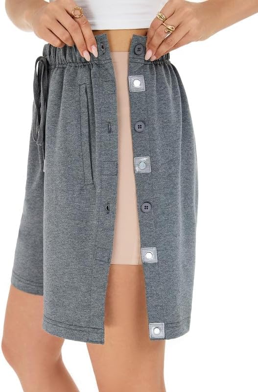 Women’s Adaptive Post-Op Tear Away Shorts, Magnetic Side Open Breakaway Sweat Shorts, Reinforced Secure Closure, Pockets