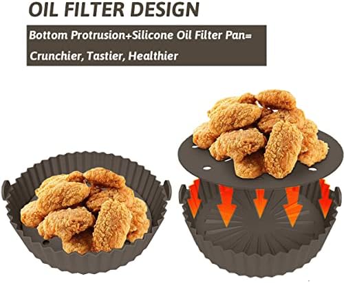 tannac Air Fryer Liner, 8.5 Inch~10 Inch Reusable Silicone Air Fryer Pot,Non-Stick Oil Filter Design 100% Food-Grade Kitchen Mat, 22cm Large Replacement Accessories for Air Fryer, Grey