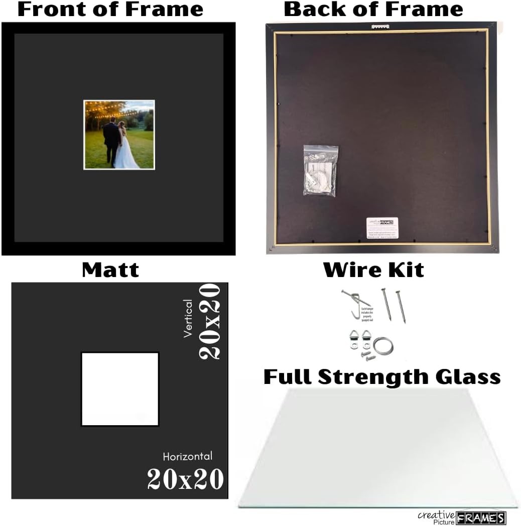 Creative Picture Frames 20x20 Gallery Wall Frame Includes Black Matting to hold 5" x 5" Photo 's, Full Strength Glass Face and installed Wall Hanger