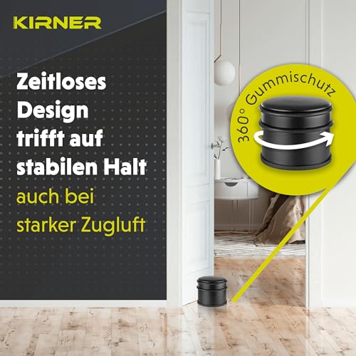 KIRNER Premium Türstopper schwarz matt - elegant & modern - 1,1 kg schwerer Design Türstopper Boden schwarz matt mit Gummiring zum Schutz der Türen - Türstopper Boden schwer, Türstopper hoch