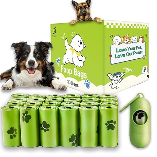 INFLUX 24 Rolls-360pcs Dog Poop Bags Basics Standard Dog Waste Bags with Dispenser and Leash Clip Cat Puppy Thick and Strong Biodegradable Leak Proof Eco- Friendly Pet Dog Supplies