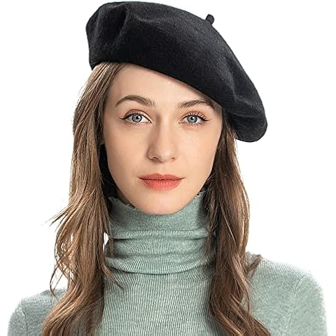 ZLYC Wool French Beret Hat Solid Color Beret Cap for Women Girls (Black) Cover
