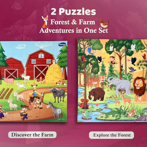Image of I Am A Pro | Animals in The Forest & at The Farm 96-Piece Floor Puzzles | Jigsaw Puzzle for Kids 3+ Years with Fun Charades Game | Educational Puzzle Combo | Animals Jigsaw Puzzle for Kids