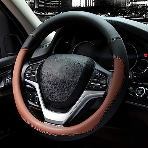 Image of Valleycomfy Microfiber Leather Steering Wheel Covers Universal 15 inch (Brown)