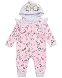 Harry Potter Baby Girls Hooded Bodysuit - Sweatshirt Fleece Zip Up One Piece Baby Clothes (Pink/Grey, 18M)