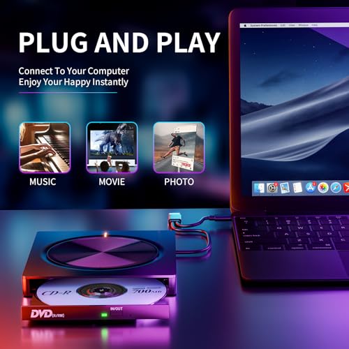 Lector CD/DVD Externo,Grabadora USB 3.0 y Type-C,Reproductor DVD Portatil, Unidades CD/DVD -RW/ROM, Lector Tarjetas SD TF y 4 Puertos USB-A/C para PC/Portátil/Windows 11/10/8/7/XP/MacOS/Linux - imagen 5