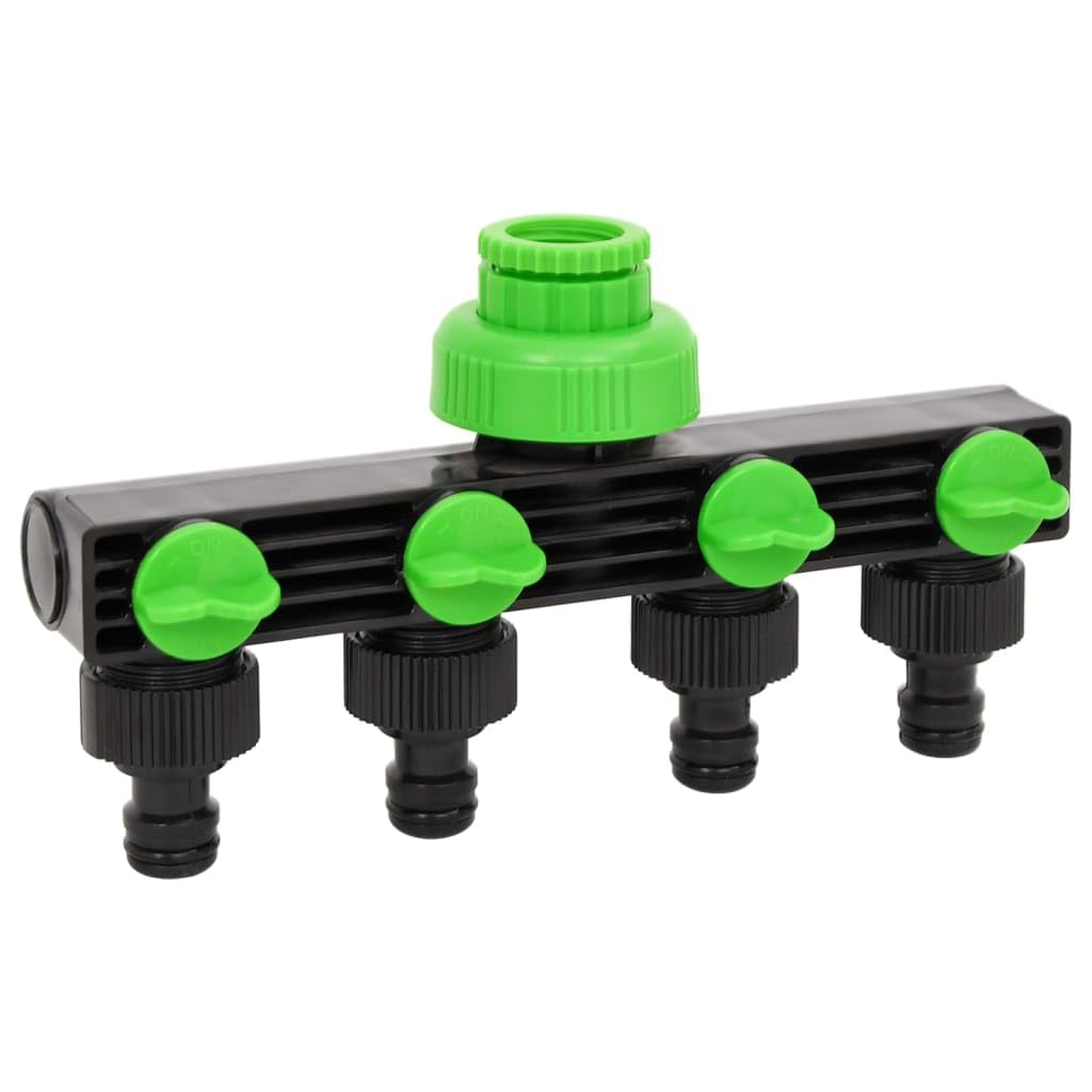 Connettore per rubinetto a 4 vie in ABS e PP, verde e nero, 19,5 x 6 x 11 cm, con attacco rapido e filettato, per irrigazione da giardino, irrigatore per prato, irrigatore, giunto per tubo