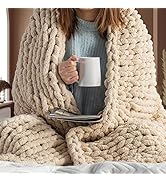 Chunky Knit Blanket Throw - 50"x60" 3.7 lbs. - Soft Chenille Yarn Knitted Blanket - Machine Washa...